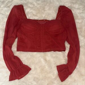 Red Long Sleeve Crop Top